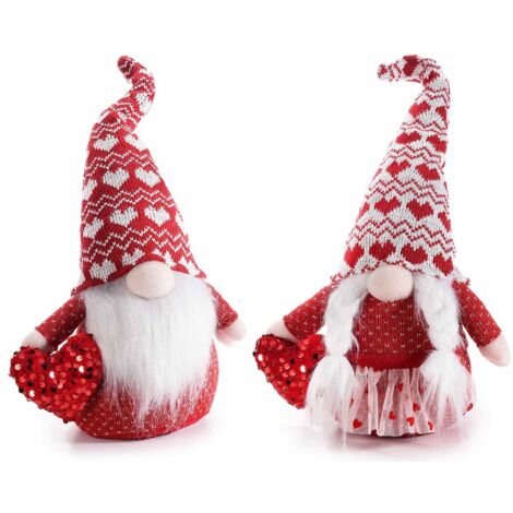 Babbo e Mamma Natale in Maglia con Cuore di Paillettes - Decorazioni Natalizie Imbottite