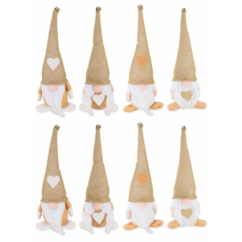 Babbo e Mamma Natale in panno con cuore e campanella - Set 8 decorazioni natalizie per la casa