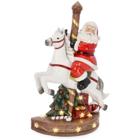 Babbo natale" Adley"  in poliresina per decorazioni natalizie -Con cavallo