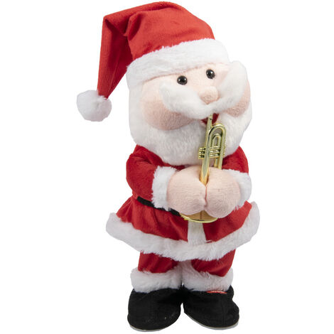 Babbo natale che suona la tromba si muove con vestito tessuto rosso h35 regalo  natalizio albero di natale