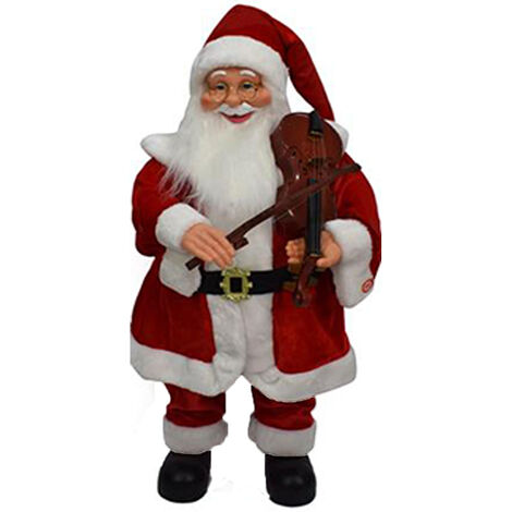 Babbo natale con barba bianca e cappello rosso grande 80cm con violino souni musica e movimento bello particolare ben rifinito