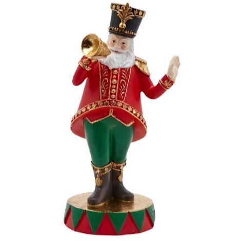 Babbo Natale con bastone statuetta color rosso in poliestere da 20 cm