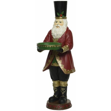 Babbo Natale con cilindro e regalo verde decorazione in poliresina da 50 cm