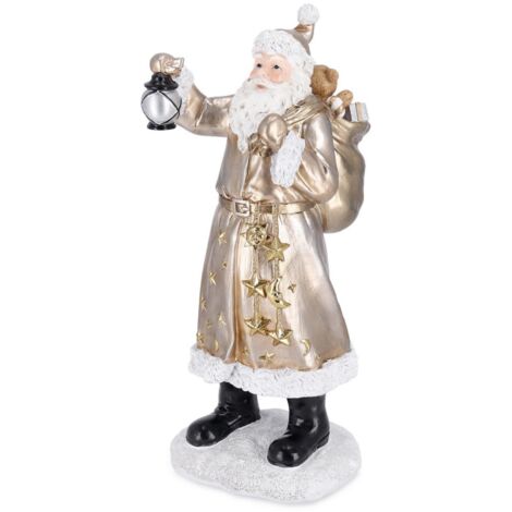Babbo natale con lanterna in resina argentato per decorazioni natalizie