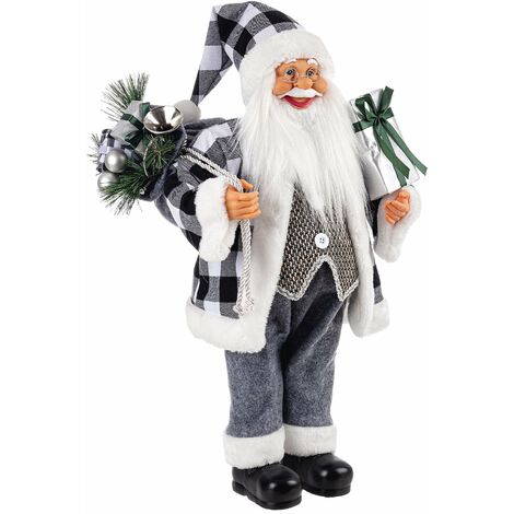 Babbo Natale con regali e barba folta statuetta color Metallo in poliestere -Grande