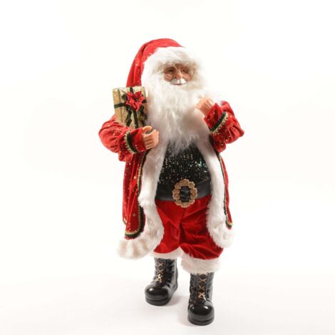 Babbo natale con vestito rosso e regalo in poliestere per decorazioni natalizie -26 x h 45 cm