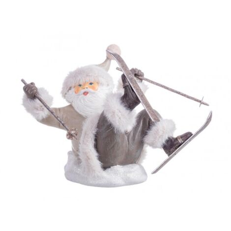 Babbo Natale "Danish" seduto con scii color grigio decorazione natalizia