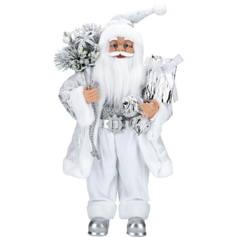 Babbo Natale decorativo color argento con regali decorazione natalizia h 60 cm