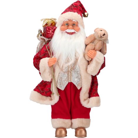 Babbo Natale decorativo color rosso e oro con regali e orsacchiotto decorazione natalizia h 40 cm