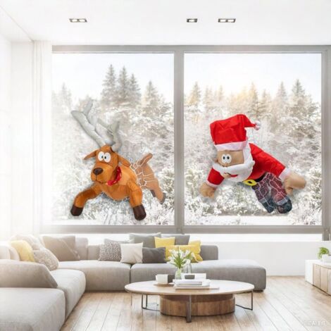 Babbo Natale e renna animati, decorazione natalizia divertente, decorazione per finestre con adesivi in vetro e animazione delle gambe, regalo di Natale (2 pezzi)