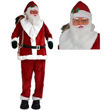 Babbo Natale Gigante ALTO 2 Metri Natalizia con Sensore di Movimento e 5 Canzoni Decorazione vestito rosso in tessuto