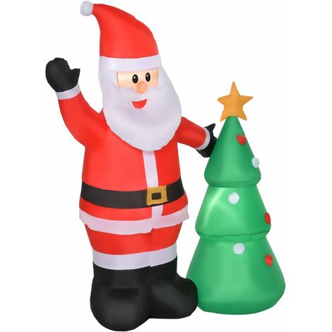 Babbo Natale Gonfiabile con Albero H150 cm Luminoso con LED Rosso