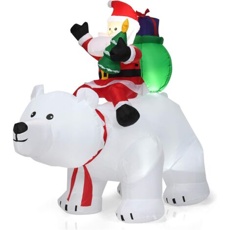 Babbo Natale Gonfiabile su Orso, Testa Girevole, Decorazione Natalizia, con Poliestere Impermeabile e Luci LED