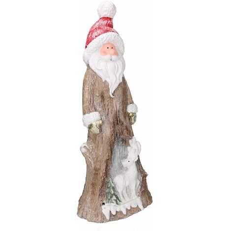 Babbo natale in resina tronco innevato con led marrone cm 23,5x16,5xh58