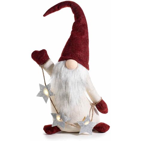 Babbo Natale in Stoffa e Pelliccia con Stringa di Stelle Luminose Decorazione Natalizia per Casa, Negozi e Vetrine Idea Regalo