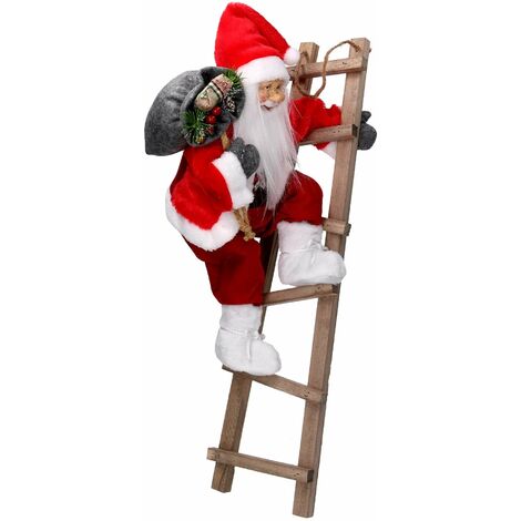 Babbo natale in tessuto rosso su scala cm xh45