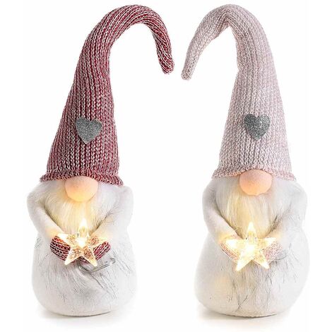 Babbo Natale Luminoso in Stoffa e Pelliccia Set da 2 Decorazioni Natalizie da Tavolo Idea Regalo