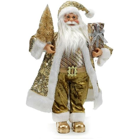 Babbo natale oro barba bianca pelliccia porta doni elegante per decorazioni natalizie addobbi idea regalo vetrine negozio H45cm