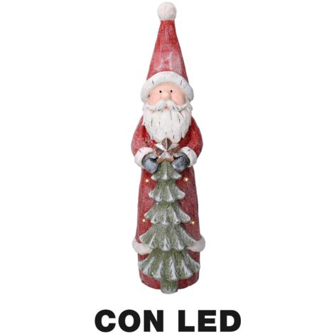 Babbo natale resina led con albero rosso cm18x19h66