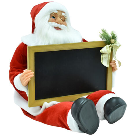 Babbo Natale Rosso Seduto con Lavagna Decorazione Natalizia Alta 80 cm Ideale per Casa e Locali Commerciali negozi in tessuto