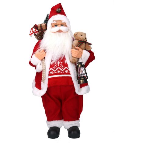 Babbo natale tessuto con regali e lanterna rosso cm30x17,5h60