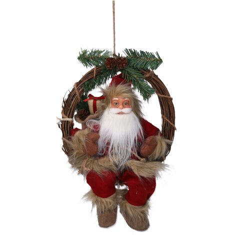 Babbo natale tessuto su ghirlanda marrone rosso cm23,5x13,5h30