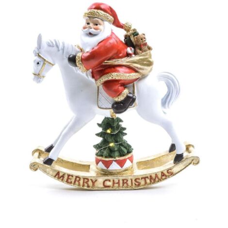 Babbo su cavallo a dondolo in poliresina con luci a batteria in scatola regalo -24.5 x 8 x 24.5 h
