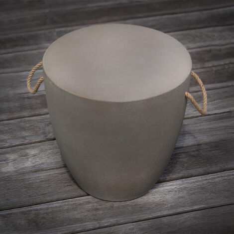 BABEL - Tabouret en Résine Finition Béton - Gris Clair - Design Moderne, Robuste et Polyvalent pour Intérieur ou Extérieur