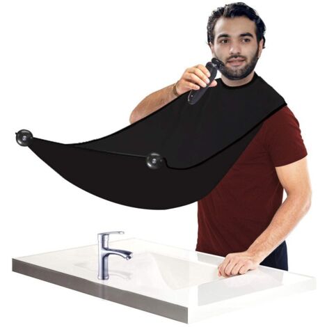 Babero para barba, delantal para barba, recogedor de pelo para afeitar y recortar, capa de afeitado antiadherente con potentes ventosas, regalo ideal para hombres (negro).