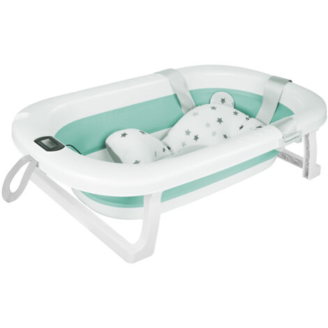 Baby Badewanne Faltbar mit Thermometer und Kissen Babybadewanne 80 cm Grün