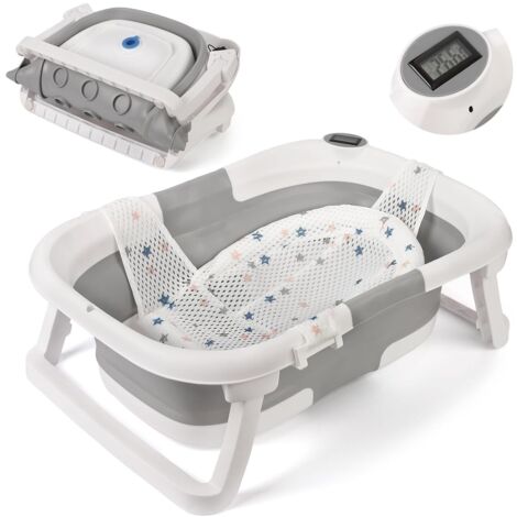 Baby Badewanne Faltbare Babybadewanne Kinder, Neugeborene Baby-Plastikbadewanne mit faltbaren Anti-Rutsch-Beinen Zusammenklappbare Badewanne für das Baden von Kleinkindern  Grau