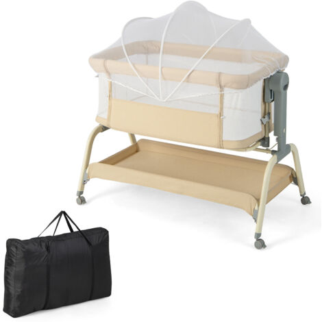 Baby Bassinet Adjustable Newborn Bedside Crib Portable Infant Cradle w/ Wheels