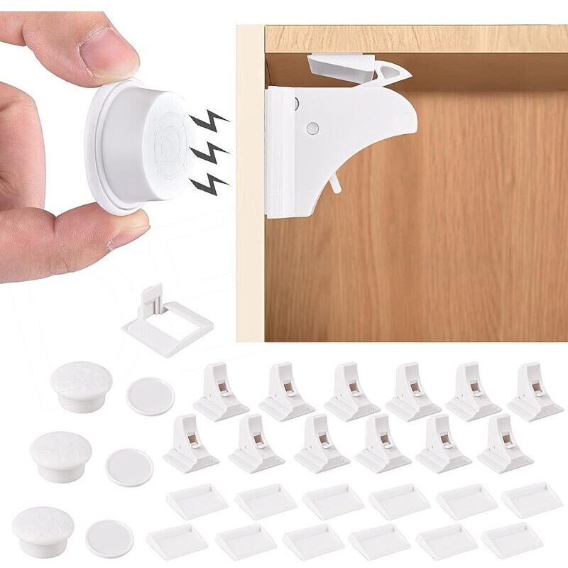 Baby Cabinet Safety Lock, 12 Locks + 3 Keys, Child Safety Cabinet Lock, Baby Safety Door Lock, Baby Door Stopper, Baby Safety Drawer Lock, Child