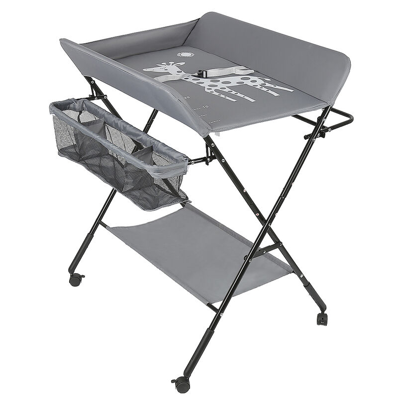 baby changing table table à langer bébé pliante avec panier de rangement à côté structure en fer charge