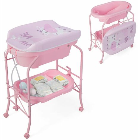Baby Changing Table with Bathtub Folding Infant Diaper Changing Nursery Station