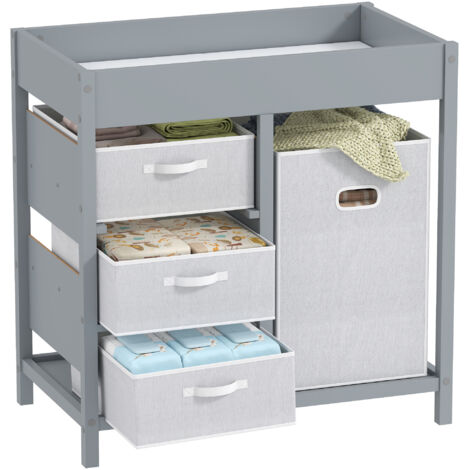 Baby Changing Unit with 4 Storage Drawers, Mat for Bedroom Nursery, 84 x 84.5 cm, Grey