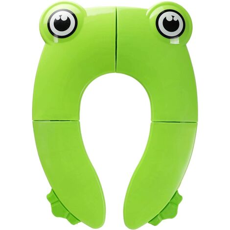 Baby Child Foldable Toilet Seat Portable Reusable Non-slip Waterproof Toilet Reducer for Travel Frog Shaped (Green)