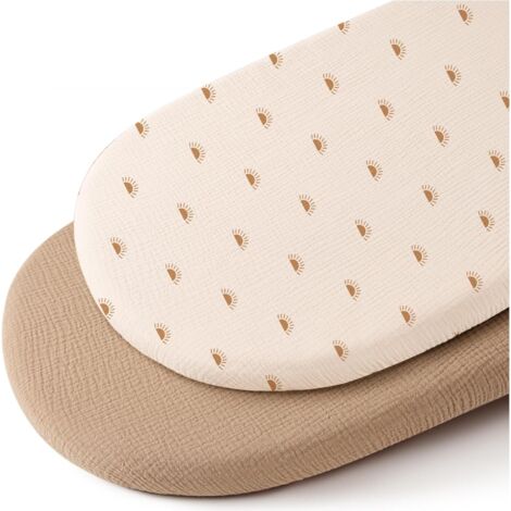 Baby crib sheets - unisex - 2-pack - soft and breathable - suitable for babies - suitable for oval (hourglass pattern) cribs and rectangular cribs - camel color, sun pattern