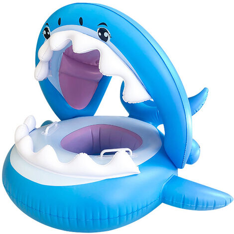 Blue Shark Steering Wheel Ring Shark Shaped Baby Swimming Pool Float Cartoon Swimming Ring Shark Inflatable Fish Swimming Ring for Kids Toddles Aged 6-36 Months 