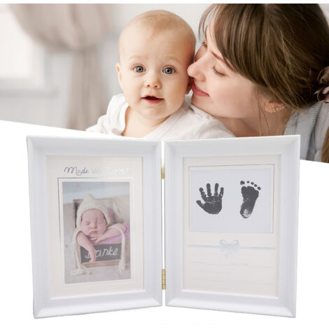 Baby-Hand- und Fußabdruck-Set – Dekorativer Kunststoff-Fotorahmen 31,5 x 20,7 x 1,7 cm – Rustikaler Stil für Neugeborenen-Hand- und Fußabdrücke