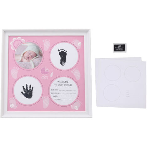 Baby Handprint Footprint Kit for Newborn Boys Girls Wear Resistant Plastic Density Board Baby Print Frame Kit for Display Pink