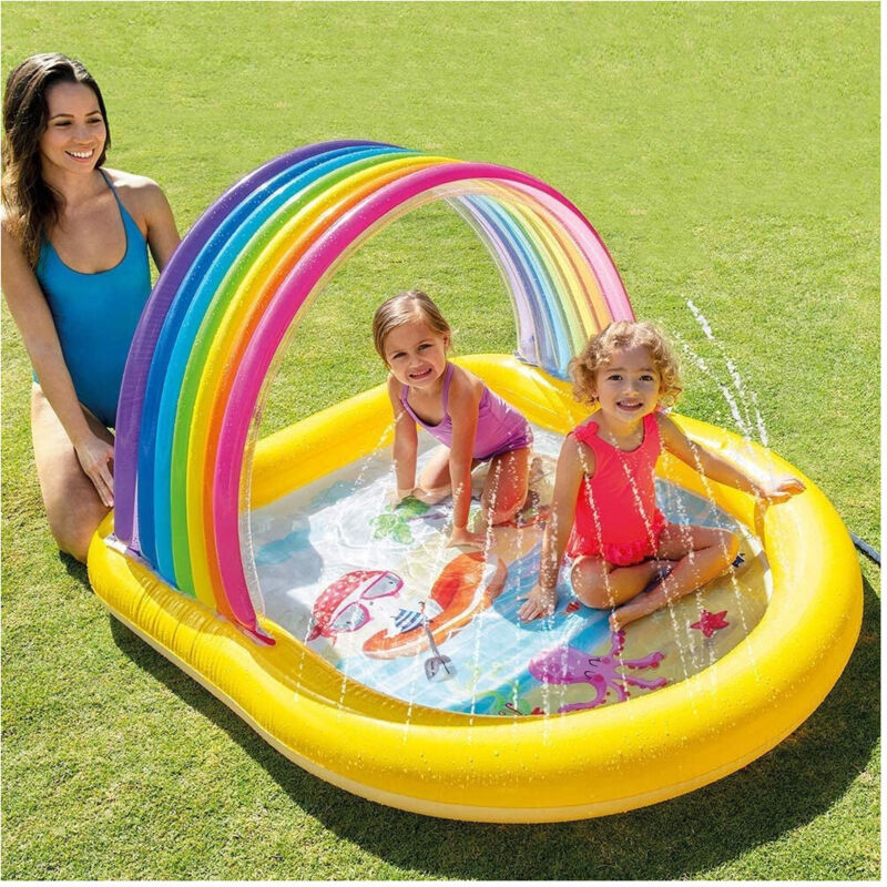 Trade Shop - Piscina Gonfiabile Baby 2+Anni Arcobaleno 147X130X86Cm Con Spruzzi Parasole 57156 -