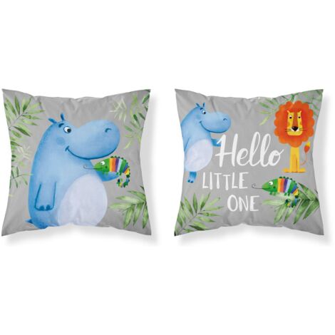 Baby Kissenbezug 40x40 Safari ZOO Hippo BAUMWOLLE