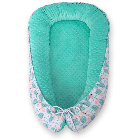 Baby Kokon, doppelseitig, Laufstall, Wickeltuch, Premium BOBONO Minky - Mint Igel