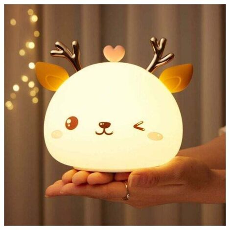 Baby-Nachtlicht, wiederaufladbares LED-Nachtlicht für Kinder, Nachttischlampe, 7 Farben, tragbares Silikon, mehrfarbige Hirschlampe mit Touch-Steuerung, Geschenk