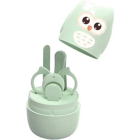 Baby Nail Kit, 4-in-1 Baby Nail Care Set with Cute Case, Baby Nail Clipper, Scissor, Nail File & Tweezer, Baby Manicure Kit and Pedicure kit for Newborn, Infant, Toddler, Kids-Owl Green,1pc