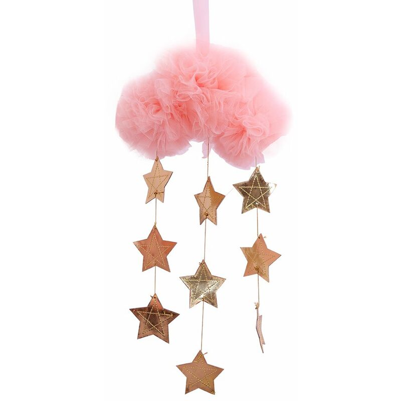 

Baby Nursery Techo Decoracion movil Nube de malla y estrellas Decoracion colgante para cuna de bebe Ninos Habitacion de ninos,Estrellas rosadas y