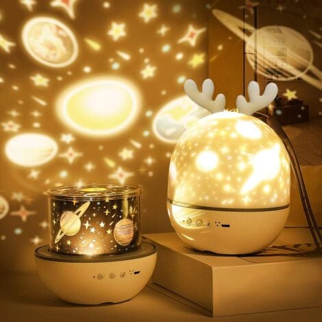 HIASDFLS Baby Projector Night Light, LED Child Night Light Musical Light Lamp 360 ° Rotation, 8 Songs, 6 Projection Films, Star Projector Lamp for Bedroom, Gifts, Birthday