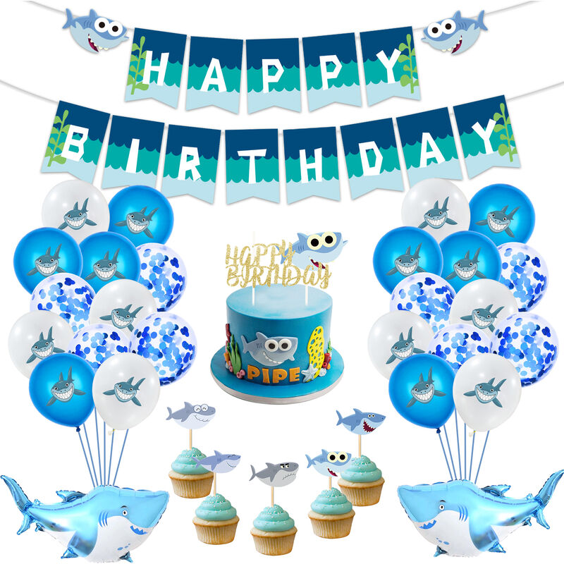 

Baby Shark Party Supplies Cumpleanos Bebe Feliz cumpleanos Banner Globos de tiburon Cake Topper CupCake Toppers para bebe Decoraciones de fiesta de