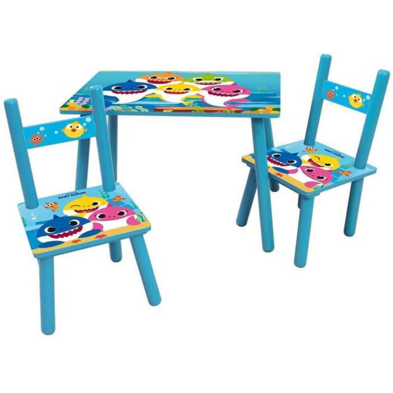 Baby shark table rectangulaire 41,5x61x42 cm + 2 chaises 49,5x31x31,5cm pour enfant